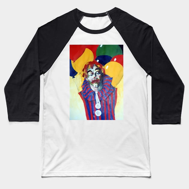 Rainbow Clown with Balloons- Painting by Avril Thomas Adelaide Artist Baseball T-Shirt by AvrilThomasart